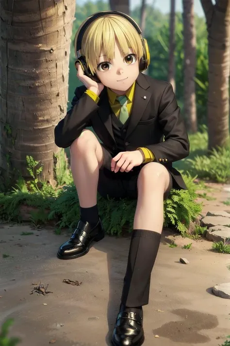 1 boy,more details in eyes,cute,looking at viewer, adorabel boy,cute face,details sky,((masterpiece:1.4,best, male focus,
quality)), multiple details, sfw, outside, forest, black suit. (full shot:1.4), sitting, detailed background
<lora:nobimaru_kemono_jihen:0.7> nobimaru_kemono_jihen, blonde hair, brown eyes, headphones