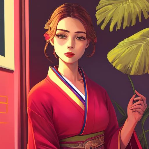 a girl on a red kimono