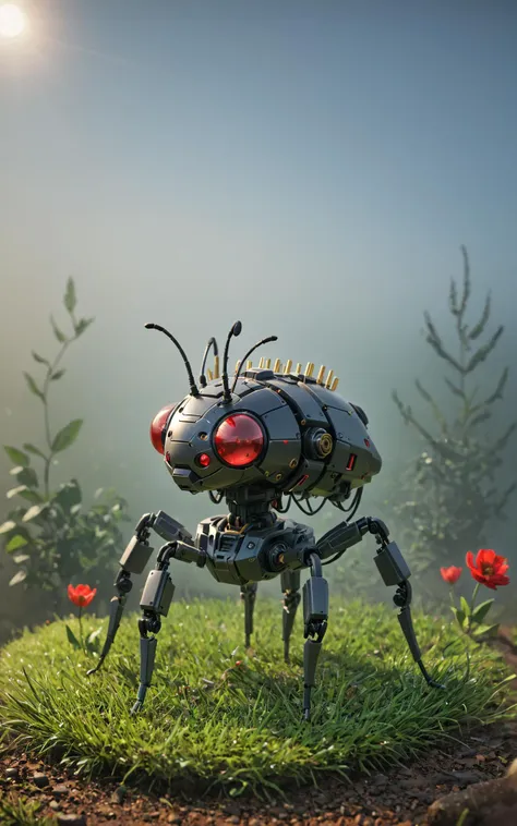 a small insect mecha standing in the grass with terrarium on its back, V-Ray phisically based rendering, crimson flowers and cybernetic organism hybridization cyborg, (five-legged:1.3) futuristic steampunk robotic ant filled with weird disgusting liquids, in the art style of filip hodas,  beeple. asymmetric robot design, NOBLEDOGS_CKCS  <lora:Noble_Dogs_XL_CKCS_E25:0.99>   Gl1tchBasalt  <lora:Gl1tchBasalt-000015:0.42>
BREAK many alien artefacts in background, (translucent materials:1.2), low-poly environment, (Voronoi pattern:1.2), Voronoi-shaped pentagonal voxels and pentagonal prisms, (Helios_44_2, light leaks, gloom, bloom, HDR:1.2), atmospheric haze, shallow dof, swirly bokeh, (Helios_44_2, light leaks, gloom, bloom, HDR, analog style, analog film grain, imperfections of detailed texture:1.2)s, moody cinematic composition, rule of thirds, soft shadows, atmospheric haze, remarkable masterpiece
SK_CINEMATIC