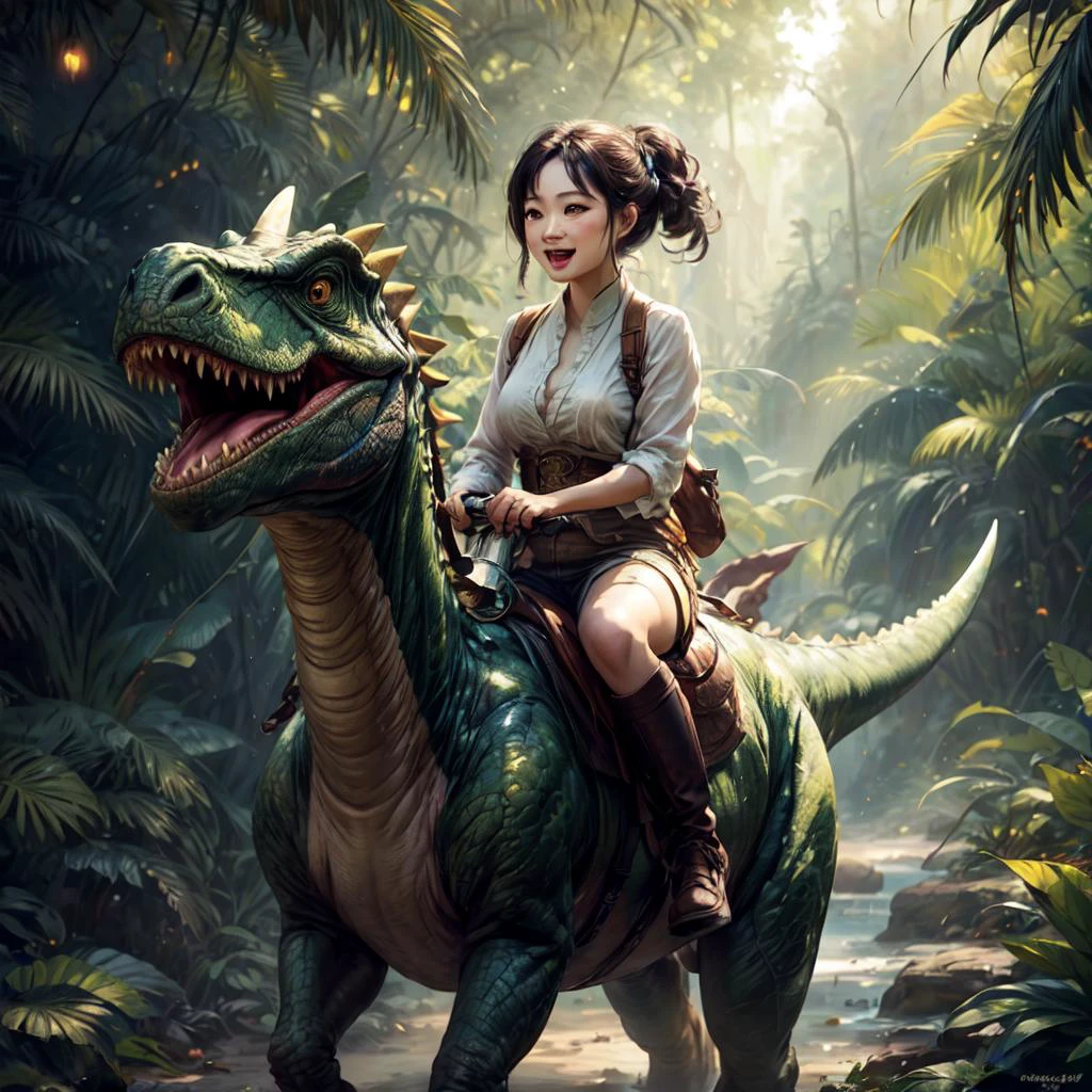 erjie<lora:Threesister-erjiev2:0.4>, happy to riding a dinosaur \((masterpiece, best quality:1.2), Yellow and green jungle dinosaur tricerasauruss<lora:EdobDinosaurs_v1.0:0.2>, (realistic:1.5)\), <lora:riding_a:0.4>,<lora:add_detail:1>
best quality, masterpiece,8k,highest texture,highres,soft light,perfect shadow,
evenly mix females and males of all ages and races in same proportions, all faces and pictures must be different, use all spectre of your different emotions from happiness to anger, do what you want and how you want,