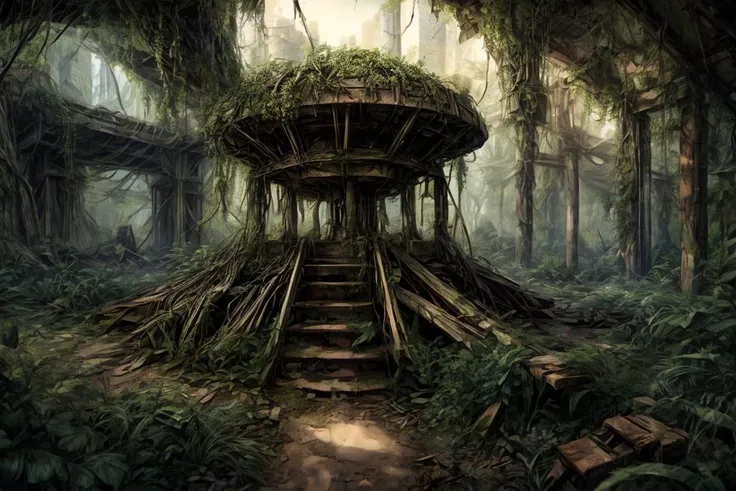 8k, realistic, vray, HDR, 6000K, in a post-apocalyptic overgrown park, weedy flower beds, bright flowers, rusted playground, dried fountain, mossy benches. <lora:PostApocalyptic_v4:0.6> SZ_4po enviroment
<lora:add_detail:1.2>