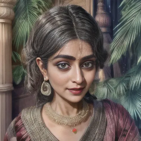 portrait of Lila, woman wearing a modest dress, pretty face, detailed eyes, SFW, <lora:MIOfinalRS:0.6>