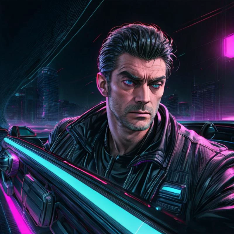 (best quality, masterpiece:1.2), strong shadows, <lora:add_detail:0.75>, <lora:sharpen-soften:0.25>, <lora:realistic:0.35> establishing shot of PhilipCipher driving a cool car, an older handsome lead actor with a goatee, BREAK
( <lora:RetrowaveTech:1> retrowavetech synthwave darkwave theme:1.1)
<lora:epi_noiseoffset2:0.8>, Microgeometry, skin elasticity, light scattering through hair, ambient occlusion, multi-layer skin shading, facial muscle simulation, iris and pupil rendering, advanced color grading <lora:hd_helper_v1:1>
