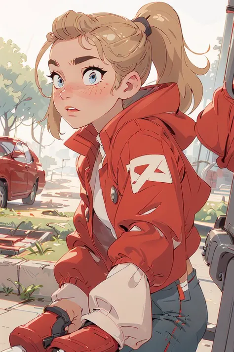 (adora \(she-ra\):1), (ponytail, red coat, long white sleeve shirt, gray pants, red and white boots:1.5), (long hair, blue eyes:1), cartoony facial features, large round eyes, cat ears, (realistic:1.2), (masterpiece:1.2), (full-body-shot:1),(Cowboy-shot:1.2), magical background, industrial, neon lighting, dark romantic lighting, (highly detailed:1.2),(detailed face:1.2), (gradients), colorful, detailed eyes, (detailed landscape:1.2), (natural lighting:1.2),(detailed background),detailed landscape, (dynamic pose:1.2), close shot, solo, <lora:shera_adora-03:0.8> <lora:add_detail:0.3> <lora:hipoly3DModelLora_v10:0.05> <lora:RSERomantic_RSESofiko_RSEEmma-v1:0.1>