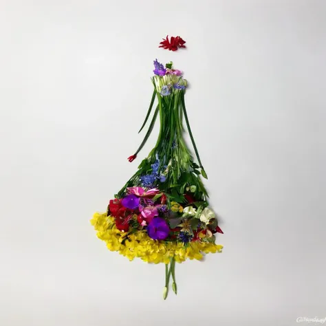 <lora:SDXL_fall_leaf_craft_Sa_May:1> fall leaf craft, a woman in a dress made of flowers