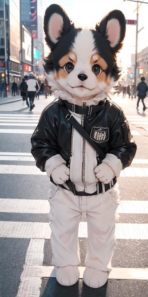 Araffe dressed in a black and white outfit standing on a crosswalk ...