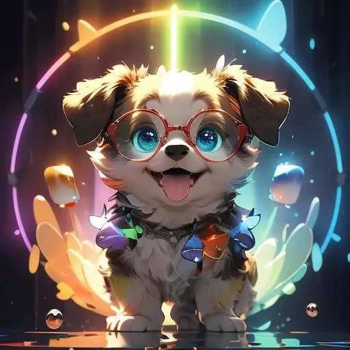cute dog, fluffy, glasses,  big round eyes, full of color, splash of paints, <lora:dog_20230627135046-000018:1>, cairn terrier, pixar,( big eyes:1.2), (happy:1.2), smile, 3d render, 8k, 4k, (colorful:1.4), orange, yellow, (red:1.5), blue, green, purple, rainbow