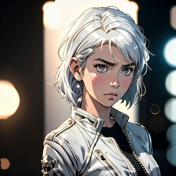 Woman, Makoto Shinkai, Marvel Style,
Beauty face, Serious face, White hair, Medium hair, Small breasts, Small ass, Muscular, (tin skull)
1girl,
((((cinematic look)))), soothing tones, contour light, bokeh background,
realistic tight Leather jacket,
<lora:migunov15:0.85>