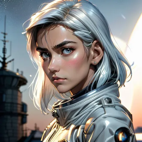 (Makoto Shinkai), Marvel Style, USSR style,
Beauty face, Serious face, Realistic tight  White hair, Medium hair, Small breasts, Small ass, Muscular, 
18 year old russian girl, (sharp cheekbones), ((((long face)))), snub,
cinematic look, soothing tones, contour light, bokeh background, 
realistic tight Leather jacket,
(phantastic world), another space, 
 <lora:more_details:0.3> <lora:migunov15:1>