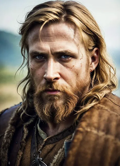 A stunning intricate full color portrait of (35 years old sks person:1) as (viking warrior), (barbarian), epic character composition, by ilya kuvshinov, alessio albi, nina masic, sharp focus, natural lighting, subsurface scattering, f2, 35mm, film grain, <lora:locon_ryangosling_v1_from_v1_64_32:1.3>