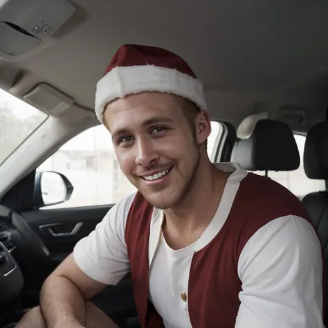1boy , light smile, 4k,hdr,blurry, photorealistic,looking at viewer,:d, , (open mouth:1.2), happy, teeth,
dressed as Santa Claus,santa hat, ryangosling,santa costume, man sitting in car
masterpiece, high quality, <lora:locon_ryangosling_v1_from_v1_64_32:1>,sks person