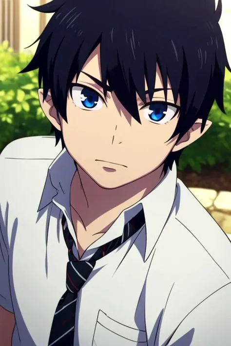 masterpiece, best quality, photorealistic, 1boy, solo, male focus, looking at viewer, upper body, depth of field, <lora:rin_okumura:0.68>, rin_okumura, black hair, blue eyes, ,