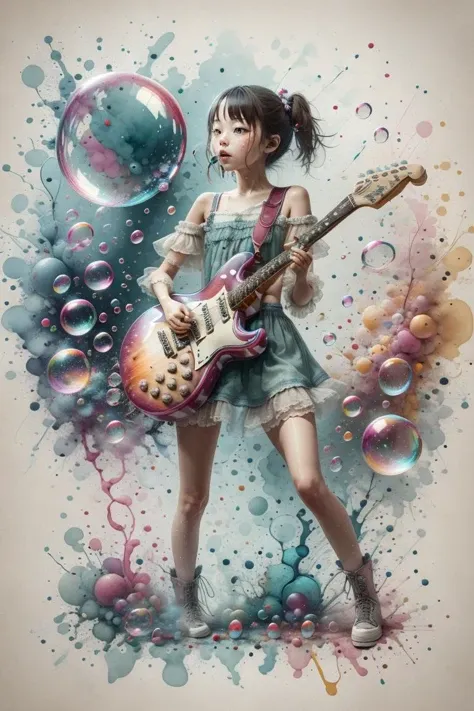 <lora:wc-bubble-style-darquelilly-v1:1> wcbstyle, 1girl playing guitar, bubble