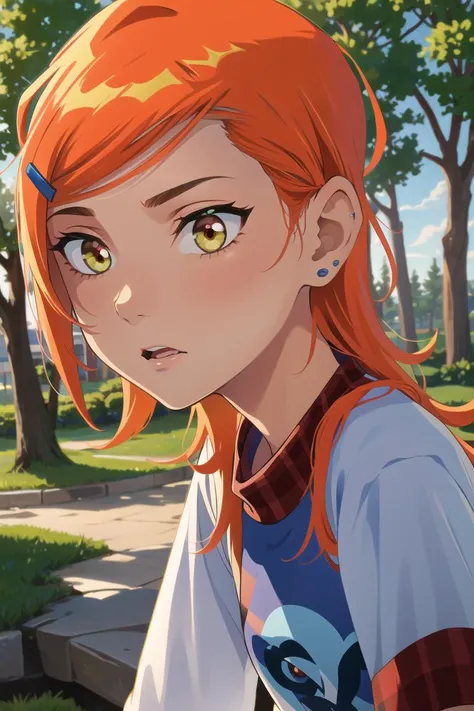 a gwendolyn_tennyson walks through a crowded park, (red plaid shirt, leggins), full body, (detailed face, detailed nose), soft lighting, 4k highly detailed realistic digital extremely high quality, 8k, realistic, photorealistic, hyperrealistic, hight quality, ((masterpiece, best quality)), highly detailed, intricate detail, masterpiece, ultra-detailed:1.2, denoise, no grain, remove noise, remove grain, (hdr) <lora:gwendolynTennysonBen_v10:1>