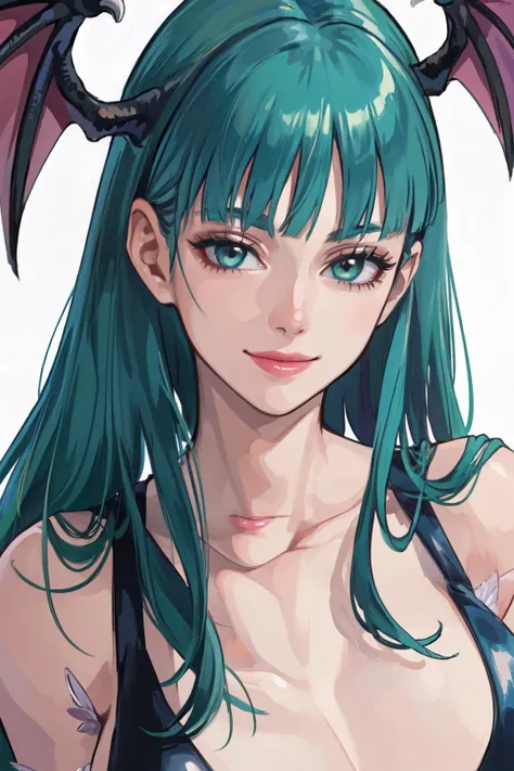 (masterpiece, best quality;1.3), extremely detailed ,ultra detailed, 1GIRL,solo, looking at viewer, smile, <lora:morrigan:0.8>morrigan aensland, dark castle,queen's room, facial close-up,