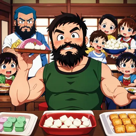 best quality, masterpiece, absurd res, (beard:1.4), group,
muscular osomatsu-san eats (a cat-shaped mochi:1.2), eating food, dragon ball, dragon quest, (mount fuji:1.2), chinatown, 9+boys, 9+girls, akira toriyama