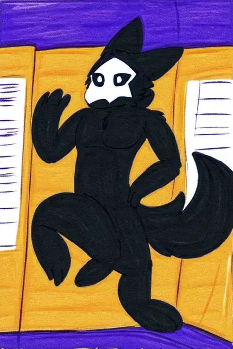 chrischanstyle, puro, puro \(changed\), black body, black fur, monotone body, portrait, furry, male, solo, nude, indoors, school, slim, girly, action pose, <lora:cutie_puro-000020:0.6>, <lyco:chrischan:1.0>