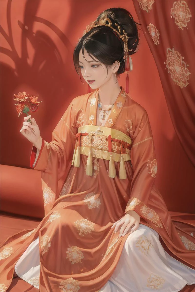 (masterpiece:1.6), 8k(highest quality:1.6), (extremely detailed:1.2), (hyper photorealistic Chinese style girl:1.2), cinematic lighting, 8KUltra HD, UltraHiFi, (perfect human anatomy:1.2), hawk visual focus, perfect feminine face, perfect eyes, dewy skin,
Red silk cloud pattern shirt, embroidered Chinese style open shirt, ponytail hairstyle, gold threaded tassel hairpin, cloud lock charm, wooden plaque necklace, jade earrings, Lingnan red wood carvings plum blossom brush boots, trousers, red silk fabric cuff gloves.
Extremely detailed visual design fully embodies the charm of traditional Chinese culture, with elements like clothing, hairstyle and decor deriving from classical Chinese style, demonstrating a unique ethnic aesthetics and imparting strong cultural memories and associative feelings. Color combinations and detail processing are mostly in red, offering a warm and rich Chinese style nostalgia, attracting audiences fond of traditional Chinese robes and ethnic culture.