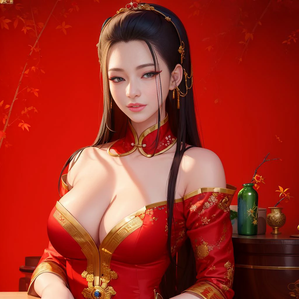 (masterpiece:1.6), 8k(best quality:1.6),(highly detailed:1.2),(super photorealistic:1.2),cinematic lighting,8K, hi-fi,(perfect anatomy:1.2),sharp focus ,
A Chinese liquor bottle on a wooden table,with label featuring Chinese patterns in red and gold like the faces of Liu Yifei and Scarlett Johansson combined, long silky black hair, full pink lips, porcelain skin , sweet voice,elegant and lady like posture,
modern,asian,refined,feminine,gentle,dignified,sweet,wholesome ,graceful, precious, porcelain ,aristocratic, opulent ,cultivated ,
by Zhang Xiaolong
