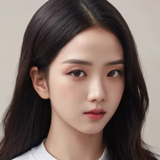 nikon RAW photo,8 k, Fujifilm XT3,masterpiece, best quality, realistic, photorealistic, ultra detailed, extremely detailed face, solo,1girl, standing, fashionable and trendy atmosphere, high-end makeup products, and a stylish expression on her face, close up, t-shirt,