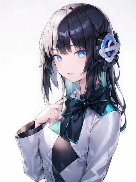 (fullbody:1.5) (extremely detailed CG:1.4), (best quality:1.5), perfect face, bright pupils, lustrous skin, (finely detailed beautiful eyes)  (white background:1.5) izu, izu uniform ,bow tie, humagear_ears, blue eye, black nail, jacket  <lora:heroineIzuJP_v10:0.8> 1girl, , black hair, high heels, pointing at viewer, pantyhose