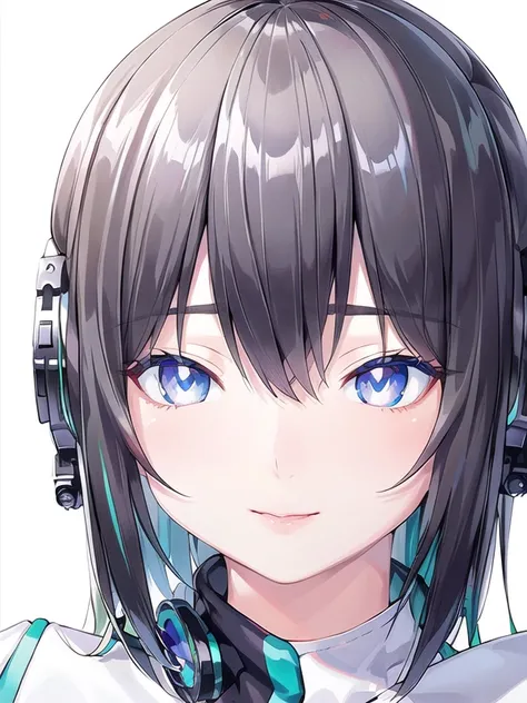 (masterpiece, best quality, ultra-detailed, best shadow), (extremely detailed CG:1.4), perfect face, bright pupils, rous skin, (finely detailed beautiful eyes) (white background:1.5) izu, izu uniform ,humagear, humagear_headset, robot_ear, headphone, blue eye, black nail, jacket <lora:heroJP_v10:0.8> 1girl
