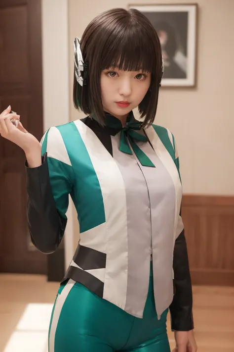 masterpiece, best quality, highres, absurdres, 1girl, solo, izu, women, heroine, kaman rider, 01, humagear,