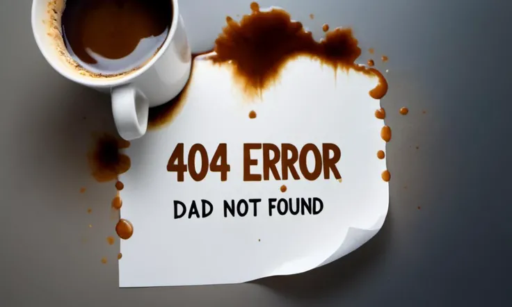 Text:("404 ERROR. Dad not Found"); BREAK
Under a Coffee cup on the Kitchen counter a hastily written paper note, coffee spill on counter. BREAK
dripping splash, harrowed text logo
BREAK <lora:Harrlogos_v1.1:1> <lora:BetterTextRedmond:1>