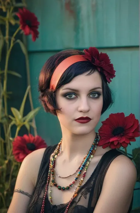 ((Introduce quality iteratively))((color photographic visual roaring 1920's flapper vampire summer garden party))sid vicious punk rock(evocative depth of field(absolute sharpness)(true black point)(art of genius)(relativistic gradients)((vibrant colorful saturated hues))((dark corners vignette))
<lora:LCM-LoRA-XL_V1:0.21>
<lora:SDXLHighDetail_v5:0.3>