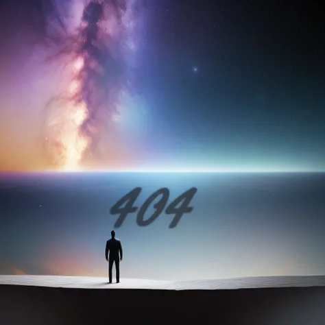 galaxy of nothing with man standing on edge lost