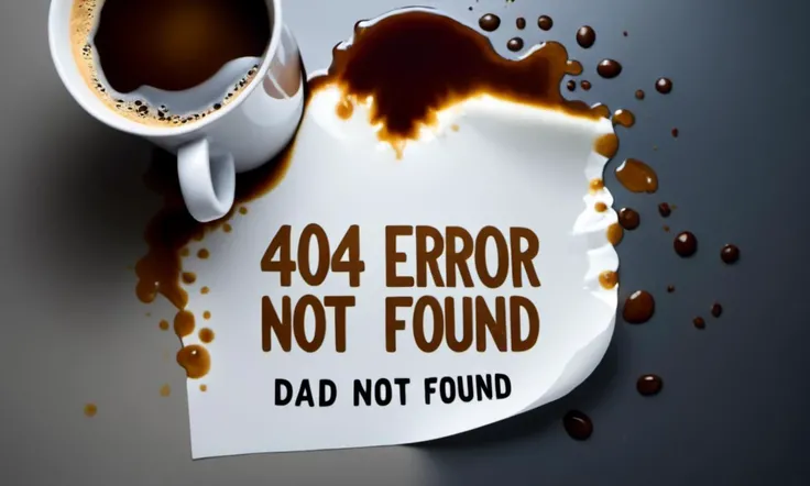 Text:("404 ERROR. Dad not Found"); BREAK
Under a Coffee cup on the Kitchen counter a hastily written paper note, coffee spill on counter. BREAK
dripping splash, harrowed text logo
BREAK <lora:Harrlogos_v1.1:1> <lora:BetterTextRedmond:1>