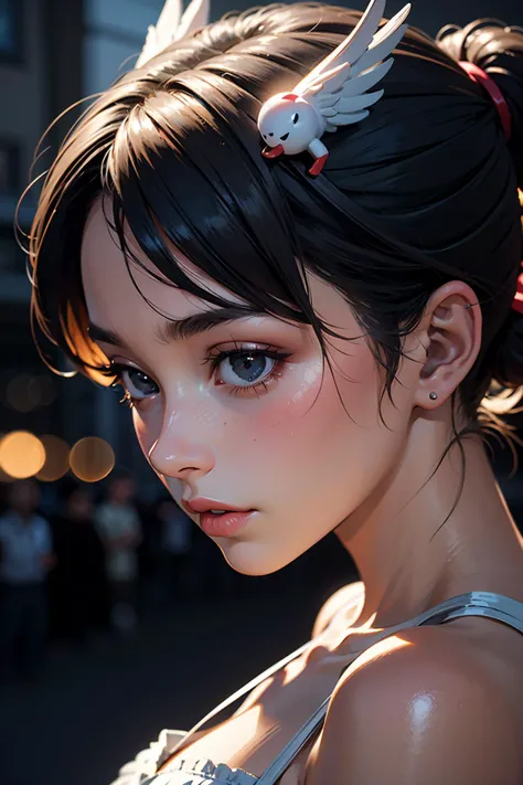 masterpiece, best quality, (photorealistic:1.4), beautiful woman, 8k : 200black and white photography, photorealism, cinestill 800t, high resolution, 3d depth, hdr, hyper realistic lighting, reflections, shadows, artstationhd, artstationhq, deviantart, digital art, octane render, 16k, unreal engine 5, super sharp, smooth, art in the style of takashi murakami & j,
(beautiful light, night, salute, low angle camera angle)