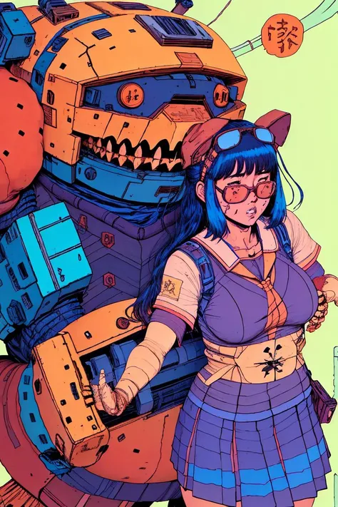 japanese schoolgirl hugging a giant scary teddy toy, fluffy, by josan gonzalez