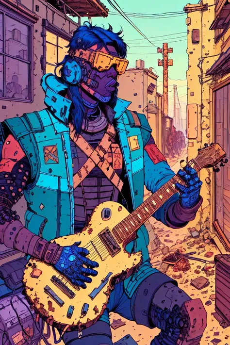 man with guitar, post-apocalypse, by josan gonzalez