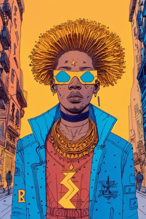 1girl,  walking down the street 
necklace, sunlight
 by josan gonzalez,   Jean-Michel Basquiat	
 Best quality, masterpiece, 
  <lora:deathburger josan gonzalez-000006:1> <lora:add_detail:1>