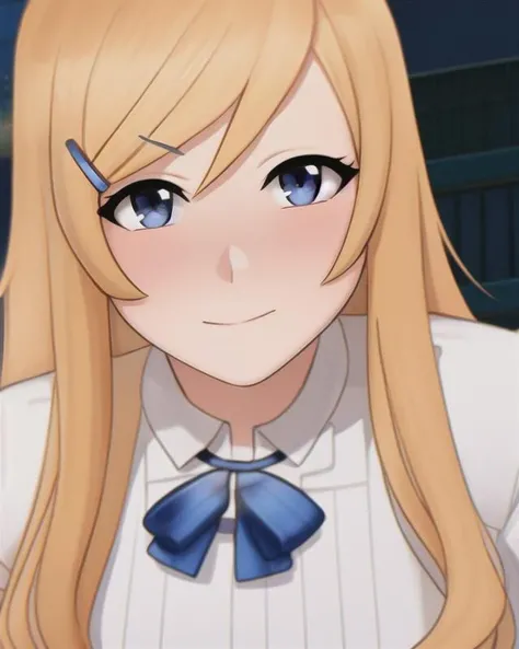 <lora:ellie_kobayashi:1>, {{cinematic lighting}}, {{intricate extremely detailed}}, {{full body outline}}, {{{masterpiece}}}, {{{best quality}}}, {{ultra-detailed}}, {beautiful detailed eyes}, {1girl}, {{ellie kobayashi}}, {blonde hair}, {blue eyes}, {{blue hair clip}}, {white dress}, {{embarrassment}}, {{solo}}, {{looking at viewer}}