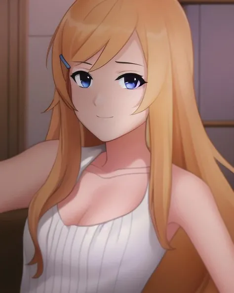 <lora:ellie_kobayashi:1>, {{cinematic lighting}}, {{intricate extremely detailed}}, {{full body outline}}, {{{masterpiece}}}, {{{best quality}}}, {{ultra-detailed}}, {beautiful detailed eyes}, {1girl}, {{ellie kobayashi}}, {blonde hair}, {blue eyes}, {{blue hair clip}}, {white dress}, {{smile}}, {{solo}}, {{looking at viewer}}, {{hand on hip}}