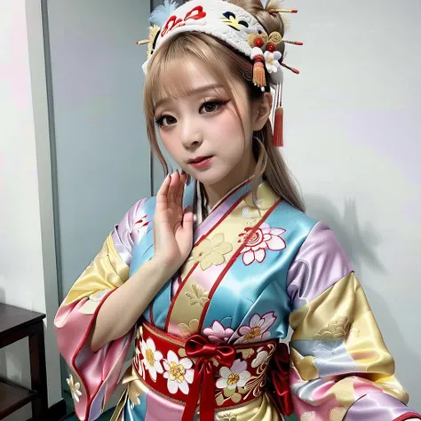 A photorealistic image of a woman dressed in a traditional qipao, standing in a serene setting suitable for prayer or meditation. She should be wearing a hat that is commonly associated with the Chinese God of Wealth, adding a layer of cultural richness to the scene. Her makeup should be heavy yet artfully applied, perhaps with a focus on the eyes and lips. She should be in a devout praying position, with her hands clasped together in front of her. Her expression should be one of deep concentration and spirituality. The lighting should be soft but sufficient to highlight the intricate details of her attire, hat, and makeup,<lora:gokuraku:0.75>