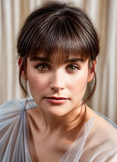 Realistic photo of a beautiful f3l1c1tyj-v1 woman,1girl, solo, looking at viewer, simple background, black hair, dress, bare shoulders, parted lips, white dress, lips, strapless, makeup, lipstick, strapless dress, realistic, soft lighting, professional Photography, Photorealistic, detailed, RAW, analog, sharp focus, 8k, HD, high quality, masterpiece<lora:f3l1c1tyj-v1:1.0>