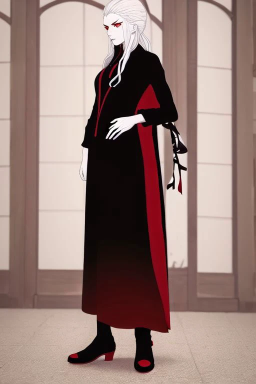 illustration,
salem,
pale skin,
30 tall slender person,
scars over the body,
red eyes, 
long black hair,
messy hair,
combat dress,
torn edges of clothing,
simple black shirt and pants,
red white, and black colors,
standing, cowboy shot,
looking straight at viewer,
dynamic light, ultra detail,
extremely detailed CG, full detail, 
8k best quality, realistic, 8k, 
micro intricate, masterpiece,