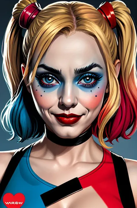 ((comics style)), face and bust portrait of harley quinn, best quality, masterpiece