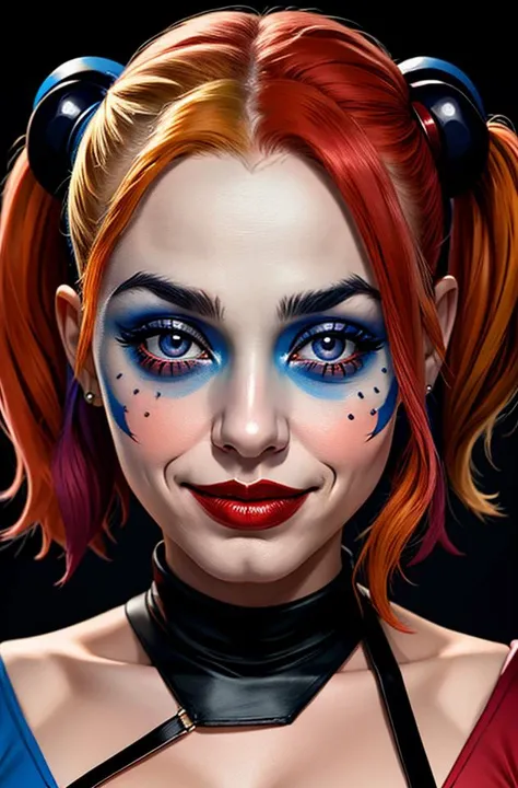face and bust portrait of harley quinn, best quality, masterpiece