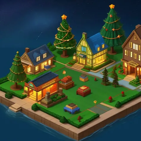 Stars Hollow \(Gilmore Girls\)Town at night, game art, Isometric Composition map