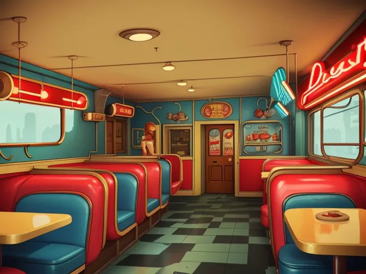 a 1950's Style Diner, LucasArts game style,