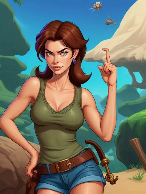 Lara Croft,  Super Mario Brothers Style, Nintendo style,  magic mushroom, Yoshi,