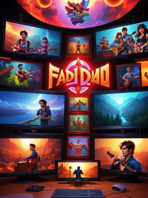 Extremely Detailed Digital CG Art Mashup,
A mashup of many different 2000's decade pop culture fads, trends and personalities, video games, tv shows, bands and musicians, multiple views,