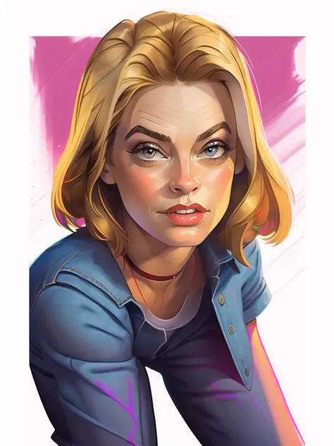 (bold lines:1.1), (high color), ((smooth skin)), (Masterpiece Digital Artwork:1.3),, street girl, Markie Post, wearing jeans and a t-shirt,  ((headshot portrait))
