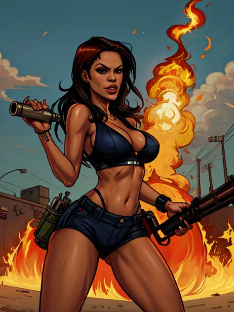 GTA San Andreas Style, Rosario Dawson,  flamethrower,