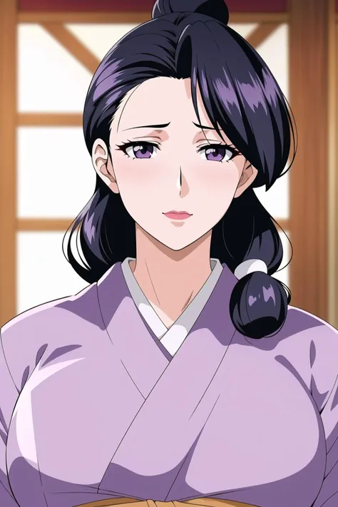 Simple White Background,
purple_kimono,sash, shouji, shrine,japanese_clothes,
<lora:Sumie_Takayanagi-V1:0.7>,
black_hair,Hair_bun,lipstick,Bangs,Black_eyes,
<lora:Oda_Non_Style-KK77-V2:0.1>,<lora:more_details:0.1>,
1 girl, 20yo,Young female,Beautiful Finger,Beautiful long legs,Beautiful body,Beautiful Nose,Beautiful character design, perfect eyes, perfect face,expressive eyes,perfect balance,
looking at viewer,(Focus on her face),closed mouth, (innocent_big_eyes:1.0),(Light_Smile:0.3),
official art,extremely detailed CG unity 8k wallpaper, perfect lighting,Colorful, Bright_Front_face_Lighting,White skin,
(masterpiece:1.0),(best_quality:1.0), ultra high res,4K,ultra-detailed,
photography, 8K, HDR, highres, absurdres:1.2, Kodak portra 400, film grain, blurry background, bokeh:1.2, lens flare, (vibrant_color:1.2),professional photograph,
(Beautiful,large_Breasts:1.4), (beautiful_face:1.5),(narrow_waist),