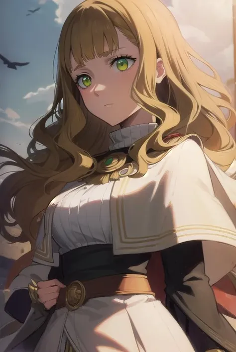 mimosavermillion, <lyco:mimosavermillionv2-lyco-nochekaiser:1>,
mimosa vermillion, brown hair, (green eyes:1.5), blunt bangs, bangs, medium hair, wavy hair,
BREAK dress, capelet, long sleeves,
BREAK looking at viewer,
BREAK outdoors,
BREAK <lora:GoodHands-vanilla:1>, (masterpiece:1.2), best quality, high resolution, unity 8k wallpaper, (illustration:0.8), (beautiful detailed eyes:1.6), extremely detailed face, perfect lighting, extremely detailed CG, (perfect hands, perfect anatomy),